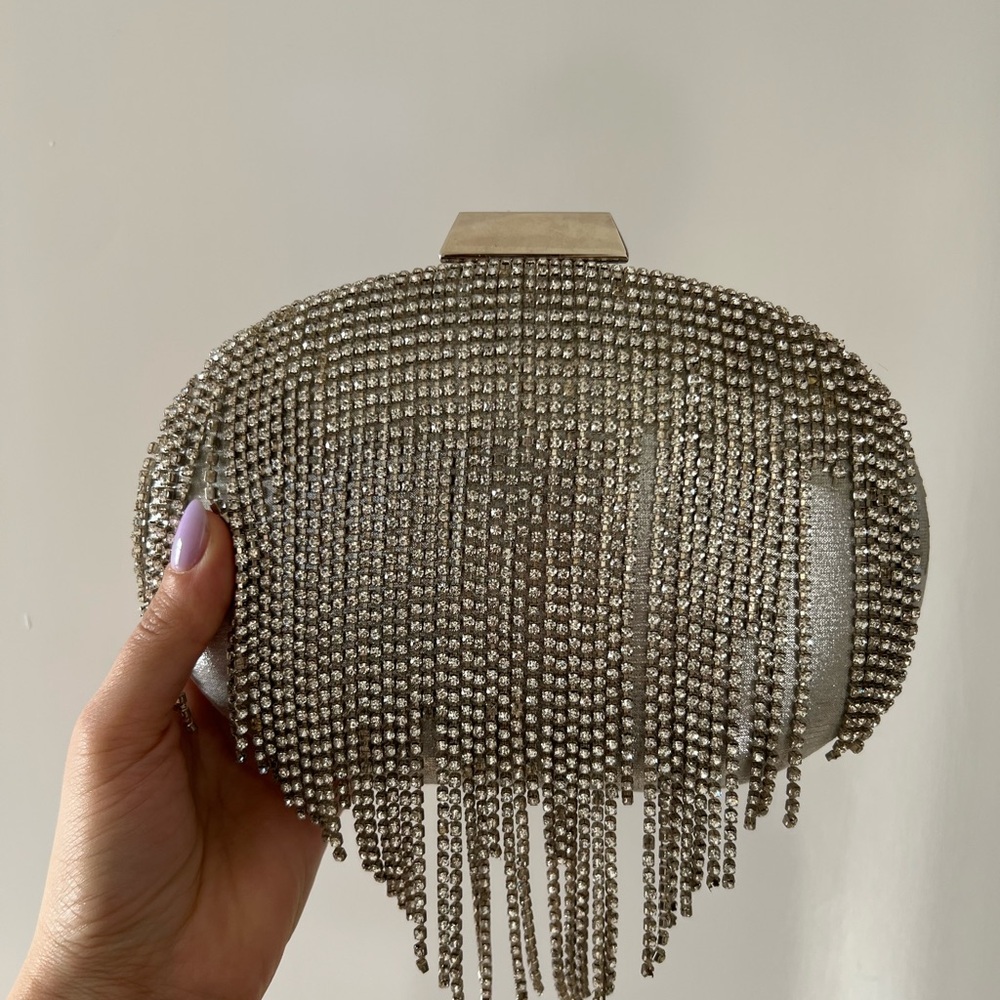 Olga Berg Silver Clutch with Fringe Detail